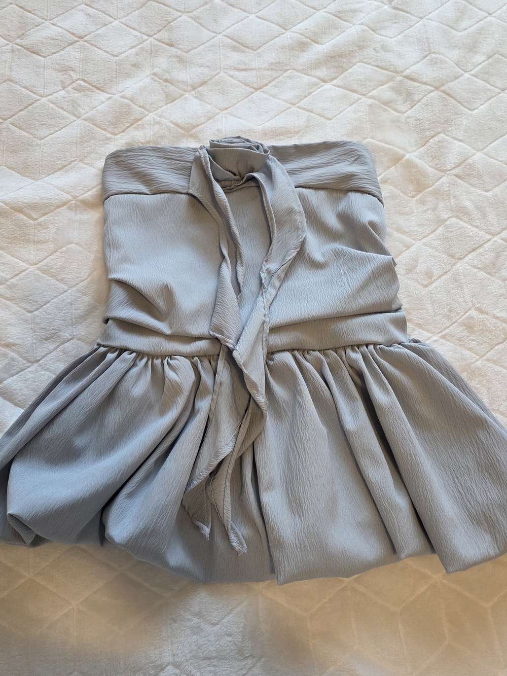 Light Gray Pleated Women's Skirt with Tie Waist